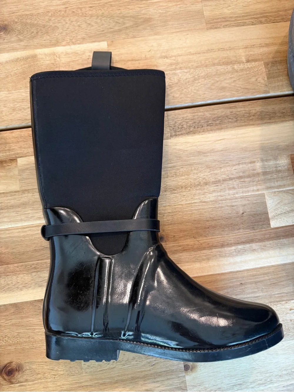 Michael Kors Black Gloss Rain Boot with Buckle Charm
